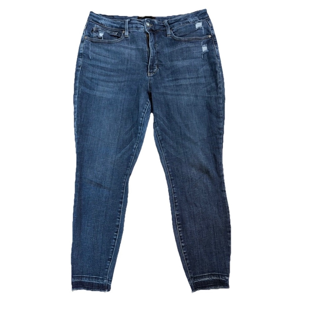 Judy Blue High Rise Skinny Jeans Ankle Raw Hem 18W (34x26.5) Dark Wash JB88417